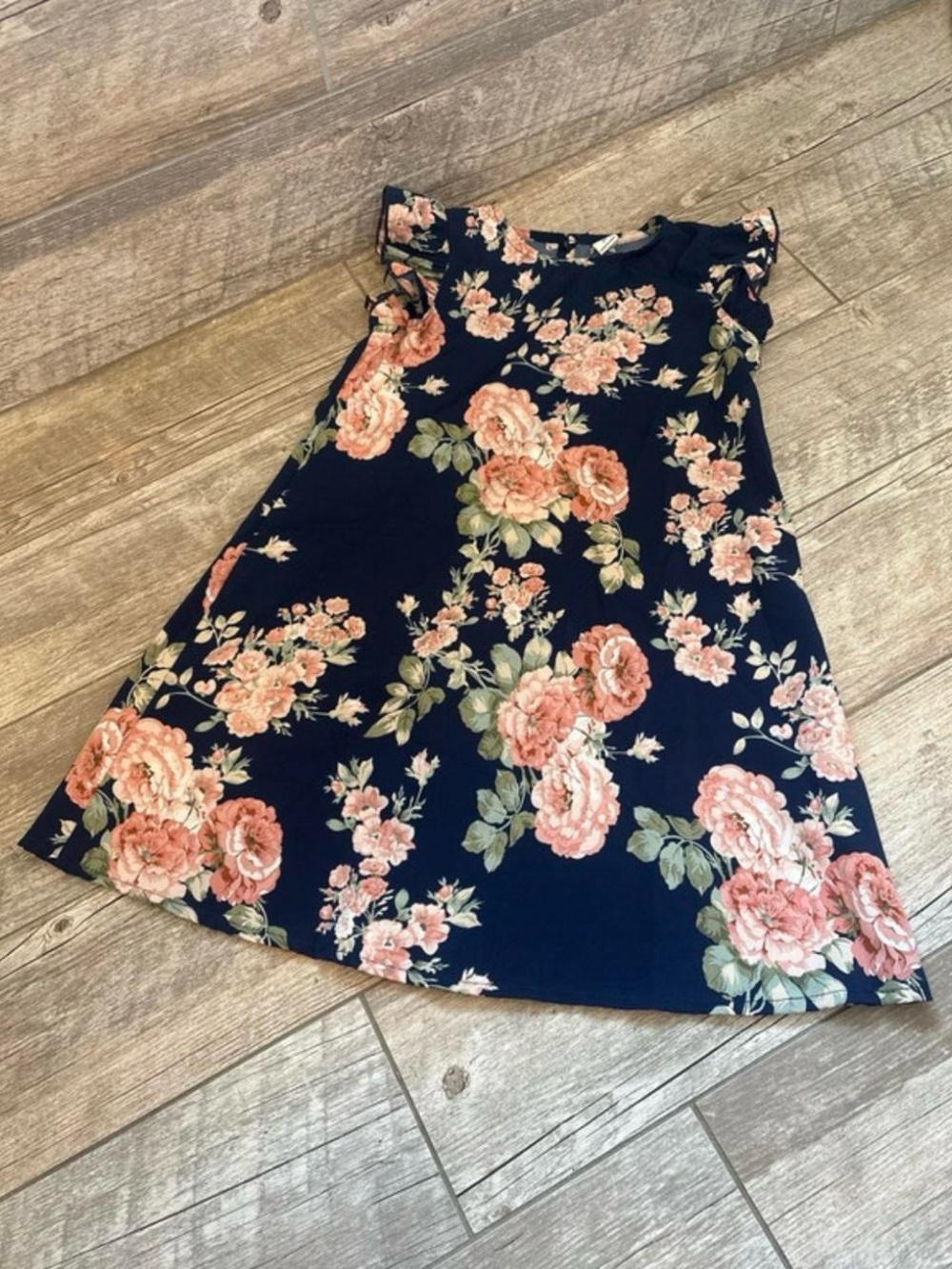 SHEIN Navy Dress with Pink Rose Floral Print